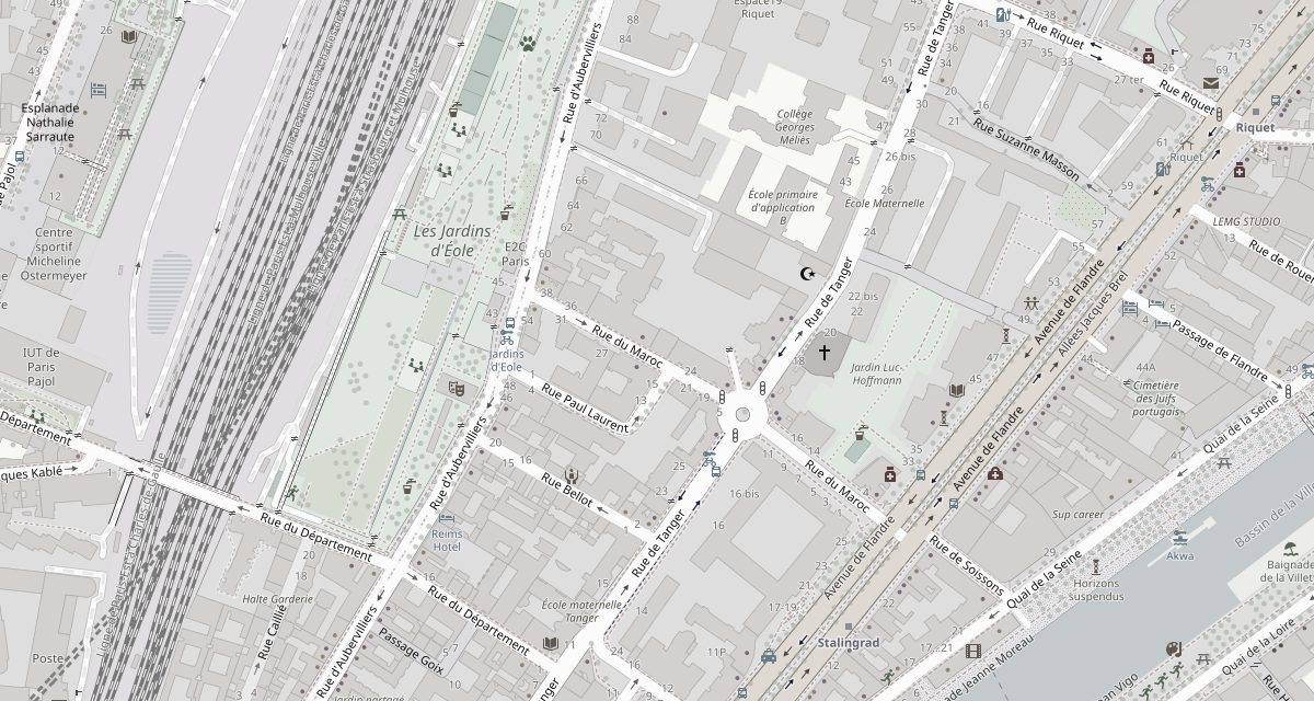 Plan du quartier autour du 28 rue du Maroc, Paris 19e